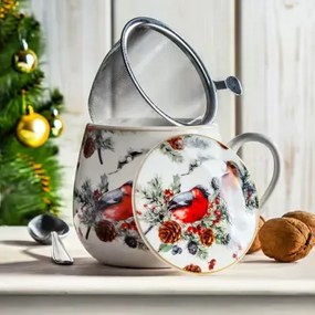 Vánoční porcelánový hrnek Christmas Bird s infuzérem 430 ml vícebarevný