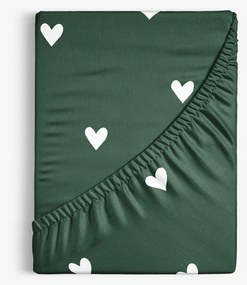 Goldea bavlnená napínacia plachta - srdiečka na tmavo zelenom 180 x 200 cm