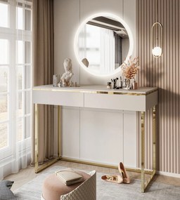 Toaletný stolík ZOLA s okrúhlym zrkadlom, kašmír + zlatá podnož