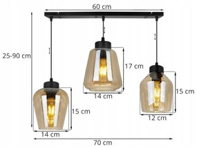 Závesné svietidlo RIJEKA 3, 3x medové sklenené tienidlo