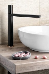 Sapho Sapho, KAISA stojánkova umývadlová batéria bez výpuste, vysoká, 235 mm, čierna matná-ružové zlato, ZT091