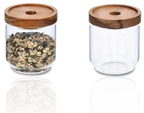 Sklenené dózy, 3 ks s akáciovým vekom, 260/440/950 ml