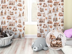 Biante Detský bavlnený záves Sandra SA-663 Hnedí škriatkovia s perníčkami na bielom 150x220 cm