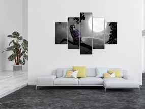 Obraz - Nočná sova, fialová sova (150x105 cm)