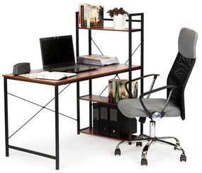ModernHome Kancelársky písací stôl s regálom - hnedý, HG-04 WOOD