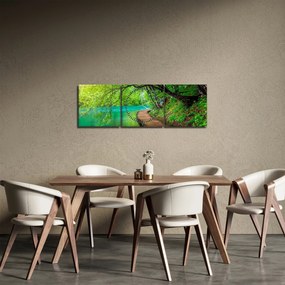 Obraz - Plitvické jazerá (s hodinami) (90x30 cm)
