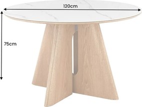 Okrúhly keramický jedálenský stôl Yenibeth 120 cm biely mramor / dub
