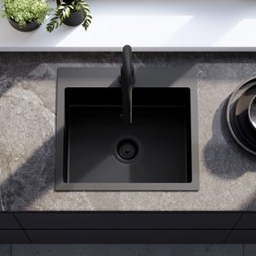 Rea Leo, 1-komorový oceľový drez 500x450x185 mm, čierna matná, ZLE-06005