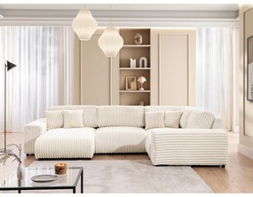 Krémová menčestrová rohová pohovka (pravý roh/do tvaru "U") Justin – Ropez