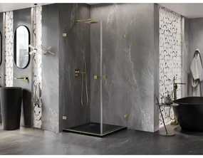 Mexen Lunar-B Duo, výklopný sprchový kút 90 x 90 cm, 8mm číre sklo, zlatý matný profil, 832-090L-090P-55-00