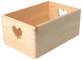 ČistéDrevo Prírodný drevený box so srdiečkami 30 x 20 x 13 cm