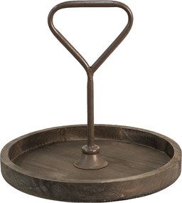 Hnedý drevený podnos s držadlom - Ø 35*33 cm