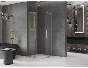 Mexen Velar L Duo, sprchový kút s posuvnými dverami 90 x 90 cm, 8mm číre sklo, zlatá lesklá, 871-090-090-02-03-50