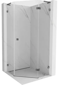 Mexen Lunar, L pravý výklopný päťuholníkový sprchový kút 80x80 cm, 8mm číre sklo, profil grafit brúsený, 831L-080P-080L-66-00-P