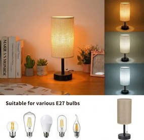 Brilagi - Stolová lampa s USB portom TABLON 1xE27/25W/230V čierna/béžová
