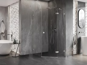Mexen Lunar, päťuholníkový sprchový kút s pravým sklonom 80 x 90 cm, 8mm číre sklo, oceľový profil, 831-080P-090L-97-00-P