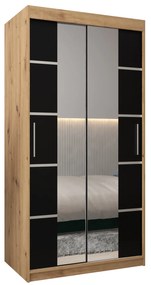 Šatníková skriňa 100 cm Verika 4 100 (dub artisan + čierna). Akcia -15%. Vlastná spoľahlivá doprava až k Vám domov. 1064246