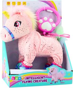 LEAN Toys Jednorožec na vodítku Interaktívna funkcia nahrávania Pohybuje sa ružová