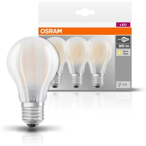 OSRAM Sada 3x LED žiarovka E27, A60, 7W, 806lm, 2700K, teplá biela, matná