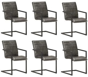 Konzolové jedálenské stoličky 6 ks sivé pravá koža 3059808