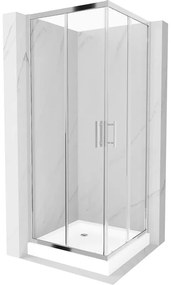 Mexen Rio, štvorcový sprchovací kút s posuvnými dverami 70(dvere) x 70(dvere) x 190 cm, 6mm číre sklo, chrómový profil + biela sprchová vanička RIO, 860-070-070-01-00-4510