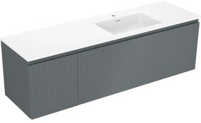 Mexen Rivel, kúpeľňová skrinka 160 cm s pravým umývadlom Otis, 1S, 1D, drážkovaná, grafitová/biela matná, 91A23-16047-3-BBFF66-W18P01