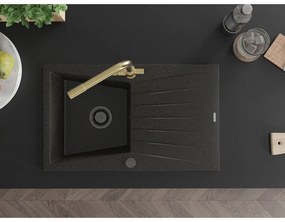 Mexen Cesar, granitový drez 775x470x190 mm, 1-komorový a zlatá batéria Duero, čierna - zlatá metalíza, 6514-75-671600-50-B