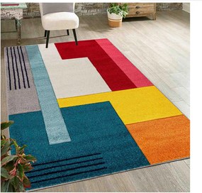 TA Viacfarebný geometrický abstraktný Koberec A092A D.TURQUOISE/CREAM ATLANTA FMM Rozmer: 80x150 cm