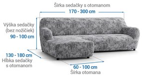 Bielastické poťahy MARMO šedé sedačka s otomanom vľavo (š. 170 - 300 cm)