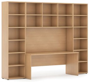 Zostavy knižníc s integrovaným stolom, vyššie, 2950 x 700/400 x 2300 mm, buk