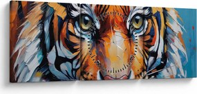 Obraz - Pohľad tigra, maľba (s hodinami) (90x30 cm)
