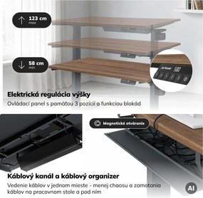 Elektrický stôl s reguláciou výšky ergonomický antracitový/orech,1200x600 mm: ARIA