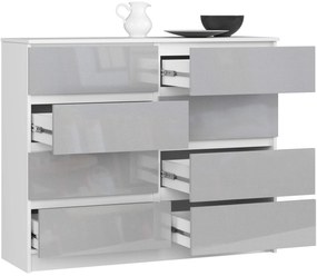 Komoda Kuba 120 cm 8 zásuviek biela/sivá