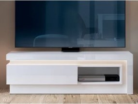 TV skrinka Lyon, biela lesk, s osvetlením%