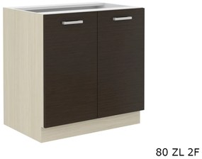 Kuchynská skrinka drezová CHAMONIX 80 ZL 2F BB + kuchynský drez, 80x82x52, dub ferrara/legno tmavé