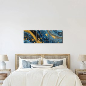 Obraz - Modrá abstrakcia so zlatom (s hodinami) (90x30 cm)