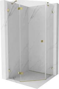 Mexen Lunar, päťuholníkový sprchový kút s ľavým sklonom 80 x 80 cm, 8mm číre sklo, zlatý profil, 831-080L-080P-50-00-L