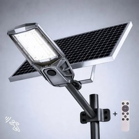 LED stmievateľná pouličná lampa so senzorom a solárnym panelom KOBRA 400 W / 24 000 mAh IP65 antracit + diaľkové ovládanie