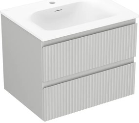Mexen Rivel, kúpeľňová skrinka 60 cm s umývadlom Vela, 2 zásuvky, drážkovaná, sivá matná/biela, 91A20-06047-2-BFF62-W23M01