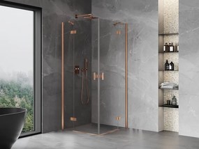 Mexen Mist-H Duo, 2-krídlový výklopný sprchový kút 120 x 120 cm, číre sklo, medený matný profil, 8A5-120L-120P-65-00