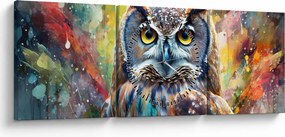 Obraz - Maľba sovy (s hodinami) (90x30 cm)