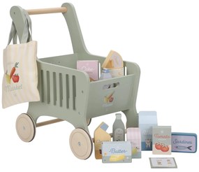 Nákupný vozík s doplnkami drevený