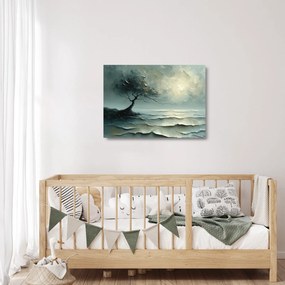 Sklenený obraz - Olejomaľba stromu s oceánom (70x50 cm)