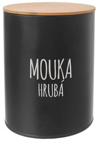 Dóza na potraviny, plechová, čierna, s bambusovým vekom, 2,3l, MÚKA HRUBÁ