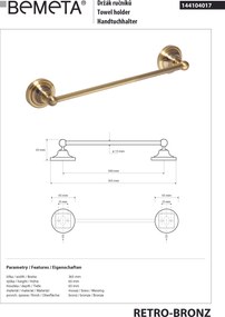 Bemeta Design RETRO bronz: Držiak uterákov, 300 mm - 144104017
