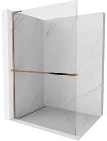 Mexen Kioto+ L, sprchová zástena Walk-In s poličkou a vešiakom 90 x 200 cm, 8mm číre sklo, ružové zlato profil, 800-090-123-60-00