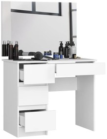 Kozmetický stolík so zrkadlom T-6 90x50 cm biely ľavý