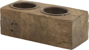 Svietnik Grimaud z recyklovaného dreva s 2 držiakmi na sviečku – 12*6*6 cm