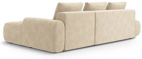 Béžová zamatová rozkladacia/s úložným priestorom rohová pohovka (pravý roh/s leňoškou) Linz – Cosmopolitan Design