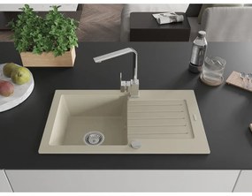 Mexen Pablo, granitový drez 752x436x161 mm, 1-komorový a chrómová batéria Rita, béžová, 6510-69-670300-00